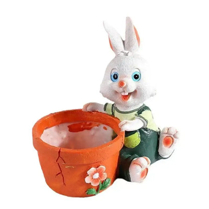 Cute orange ceramic bunny rabbit flower pot garden decor
