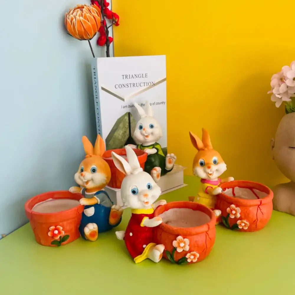 Cute orange ceramic bunny rabbit flower pot garden decor