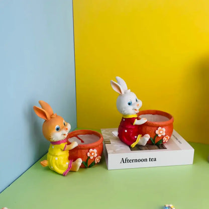 Cute orange ceramic bunny rabbit flower pot garden decor