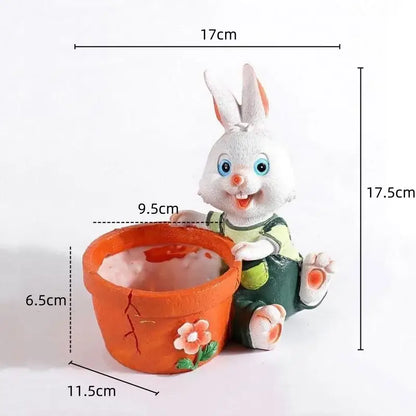 Cute orange ceramic bunny rabbit flower pot garden decor