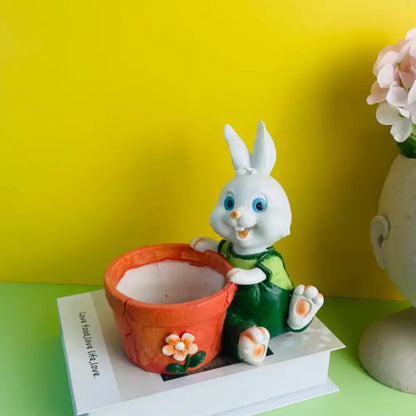 Cute orange ceramic bunny rabbit flower pot garden decor