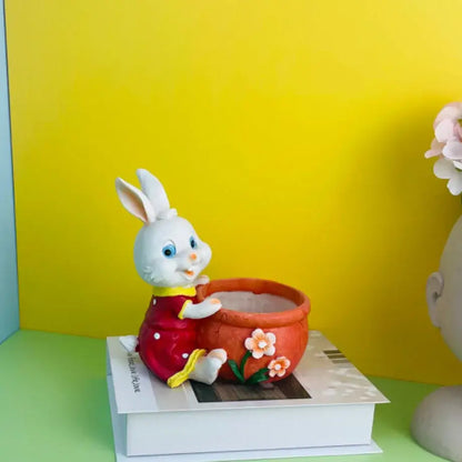 Cute orange ceramic bunny rabbit flower pot garden decor