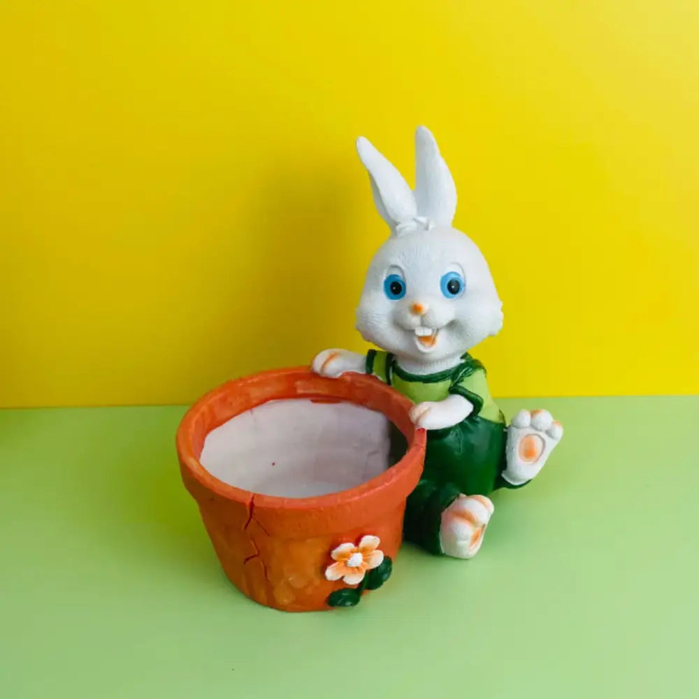 Cute orange ceramic bunny rabbit flower pot garden decor