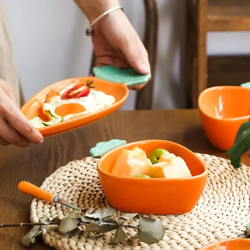 Cute orange & green carrot ceramic tableware set dining room dish