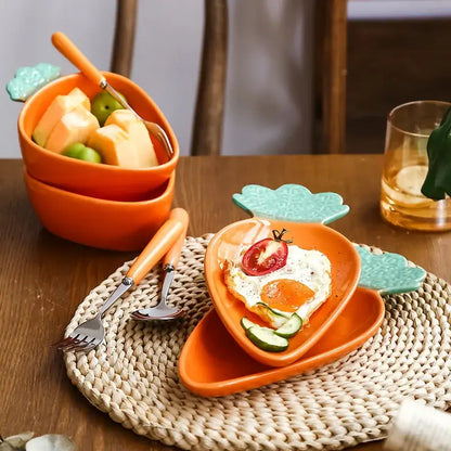 Cute orange & green carrot ceramic tableware set dining room dish