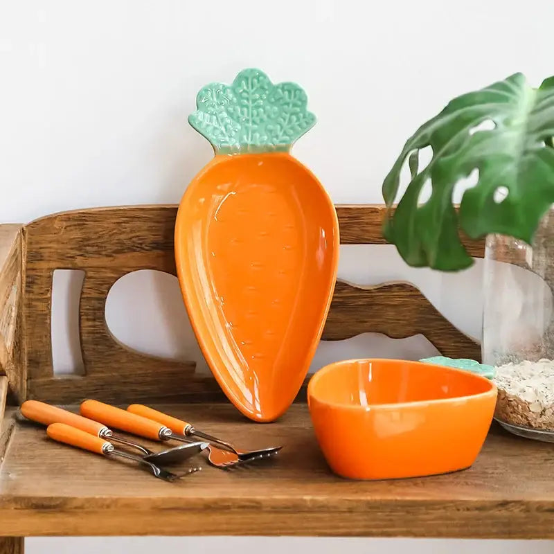 Cute orange & green carrot ceramic tableware set dining room dish