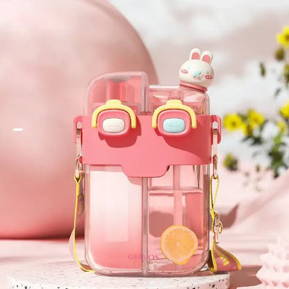 Cute pastel animal double-bin sippy cup kitchen kids water bottle