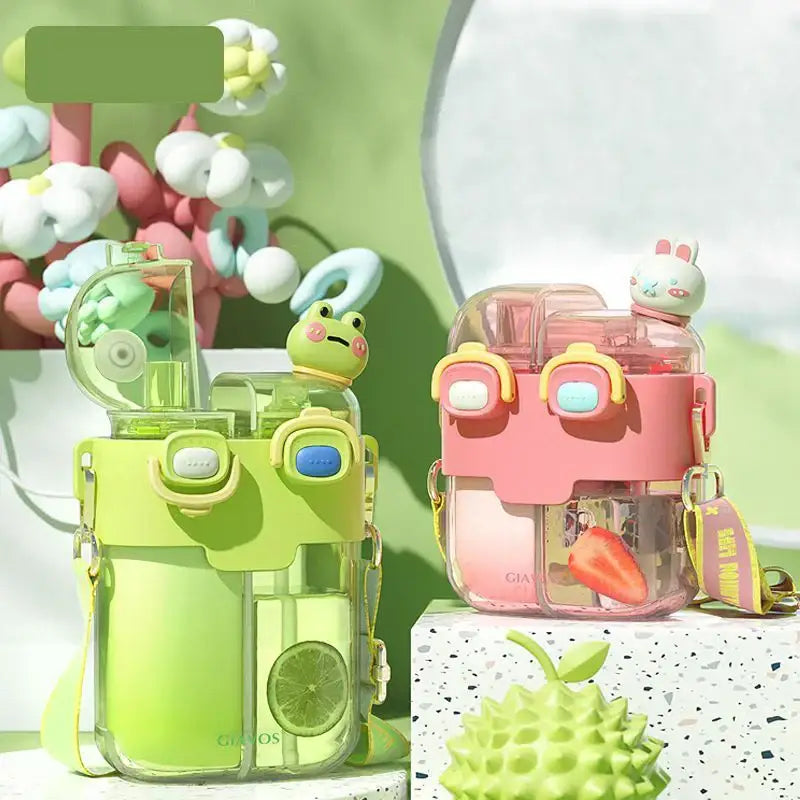 Cute pastel animal double-bin sippy cup kitchen kids water bottle