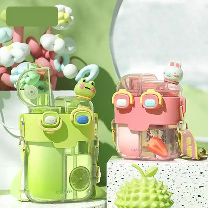 Cute pastel animal double-bin sippy cup kitchen kids water bottle