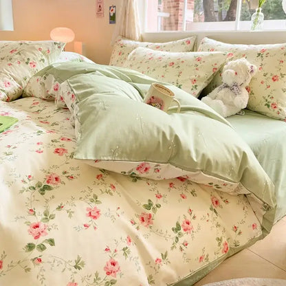 Cute pastel bear cotton bedding set bedroom floral print