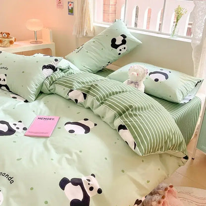 Cute pastel bear cotton bedding set bedroom floral print