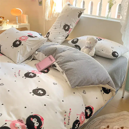 Cute pastel bear cotton bedding set bedroom floral print