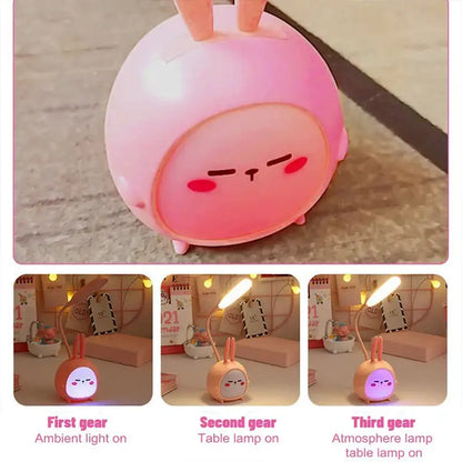 Cute pastel rabbit cartoon led desk lamp bedroom night light