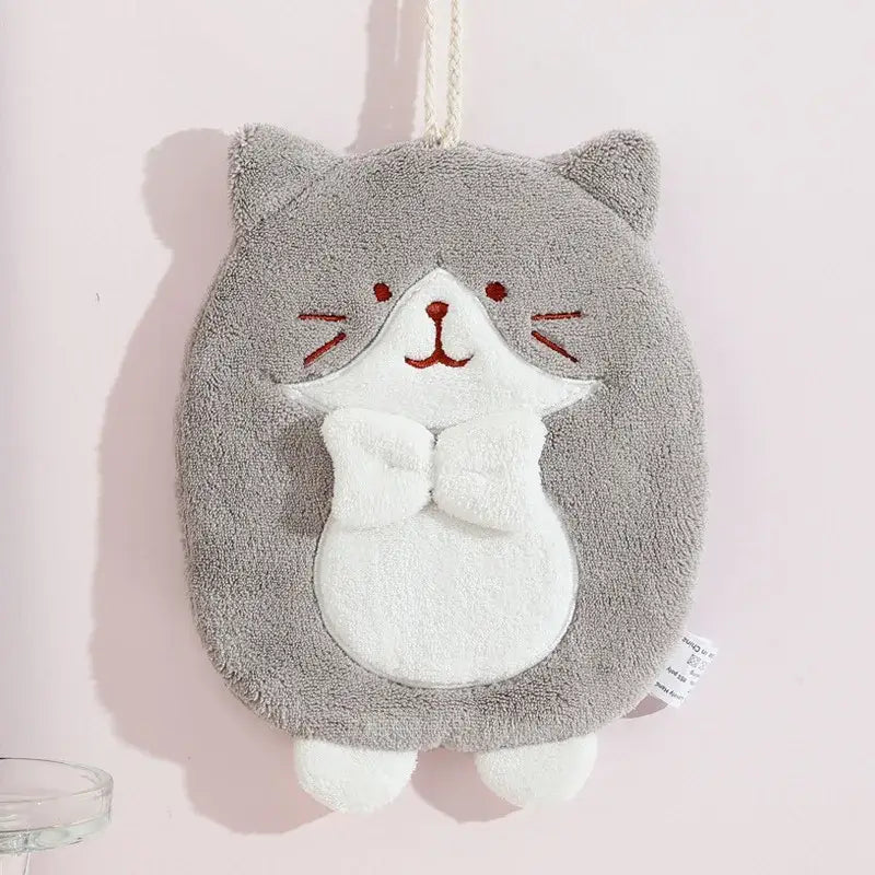 Cute patchwork & white cat hand towel – bathroom plush sponge