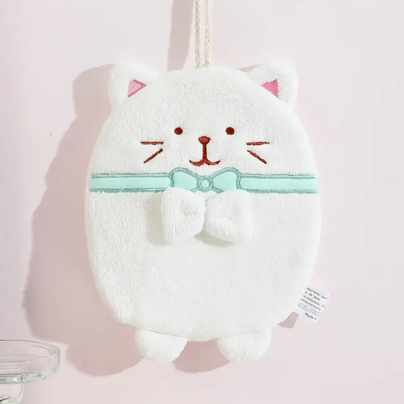 Cute patchwork & white cat hand towel – bathroom plush sponge