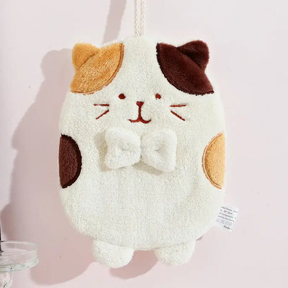 Cute patchwork & white cat hand towel – bathroom plush sponge