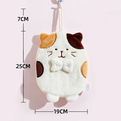 Cute patchwork & white cat hand towel – bathroom plush sponge
