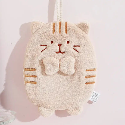 Cute patchwork & white cat hand towel – bathroom plush sponge