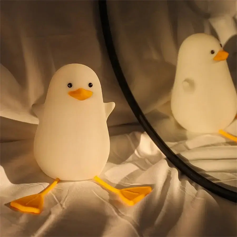 Cute penguin white silicone night light bedroom usb rechargeable lamp