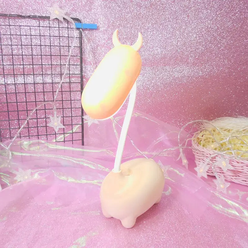 Cute pig elk night lamp pink white mint bedroom desk light