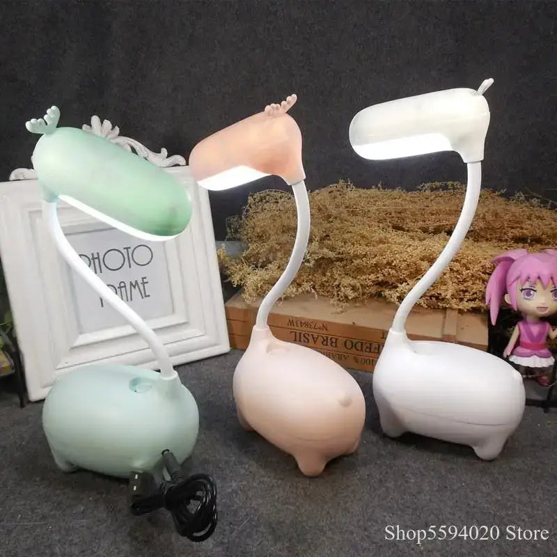 Cute pig elk night lamp pink white mint bedroom desk light