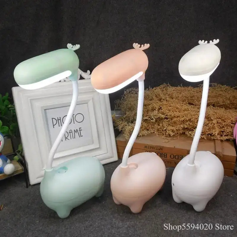 Cute pig elk night lamp pink white mint bedroom desk light
