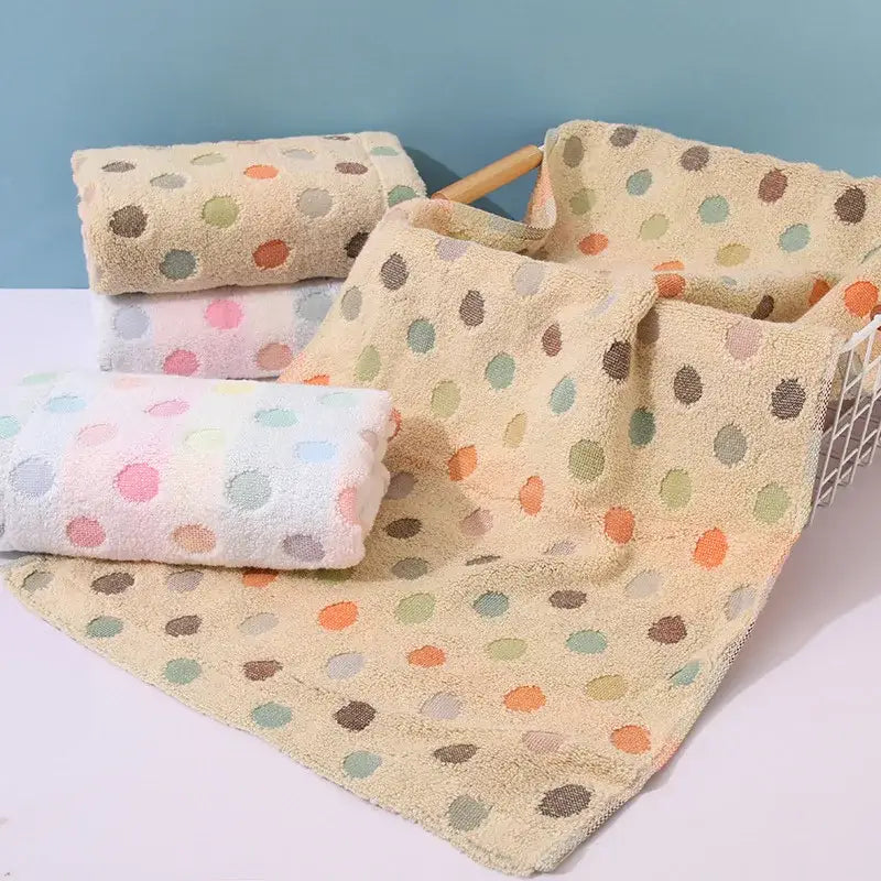 Cute pink & beige dot face towel set bathroom cotton linens