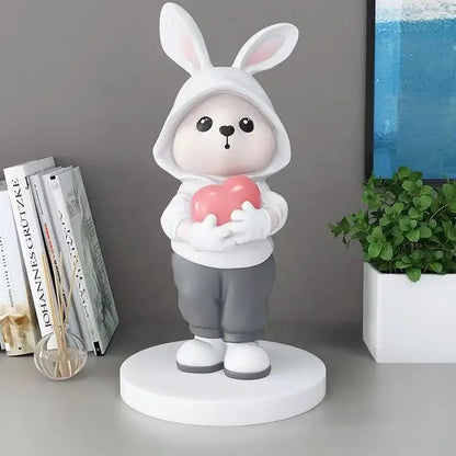 Cute pink rabbit desk figurines bedroom home decor bunny with heart
