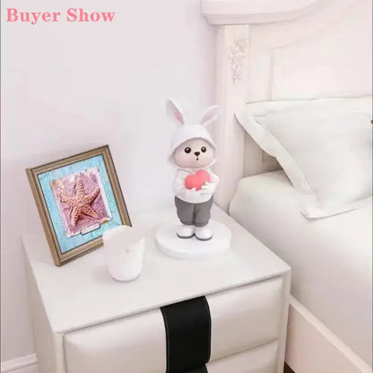 Cute pink rabbit desk figurines bedroom home decor bunny with heart