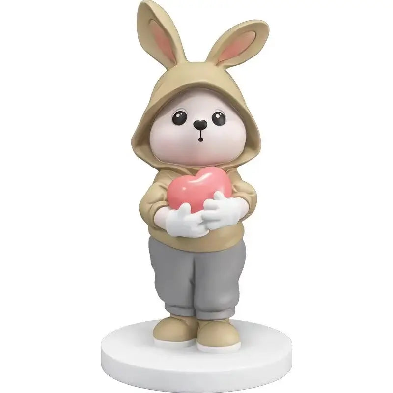 Cute pink rabbit desk figurines bedroom home decor bunny with heart