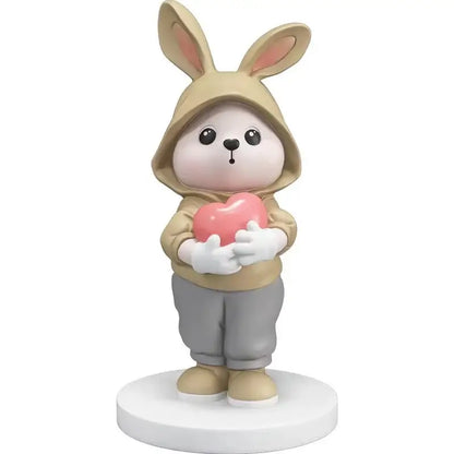 Cute pink rabbit desk figurines bedroom home decor bunny with heart