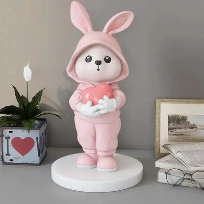 Cute pink rabbit desk figurines bedroom home decor bunny with heart
