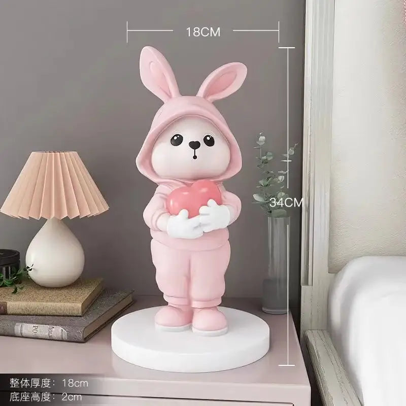 Cute pink rabbit desk figurines bedroom home decor bunny with heart