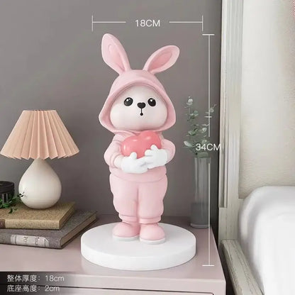 Cute pink rabbit desk figurines bedroom home decor bunny with heart
