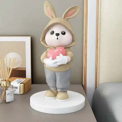 Cute pink rabbit desk figurines bedroom home decor bunny with heart