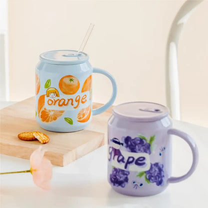 Cute pink strawberry fruit shape ceramic mug kitchen cup with lid