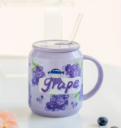 Cute pink strawberry fruit shape ceramic mug kitchen cup with lid