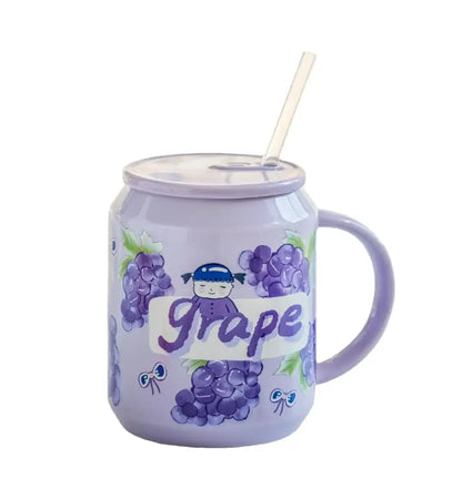 Cute pink strawberry fruit shape ceramic mug kitchen cup with lid