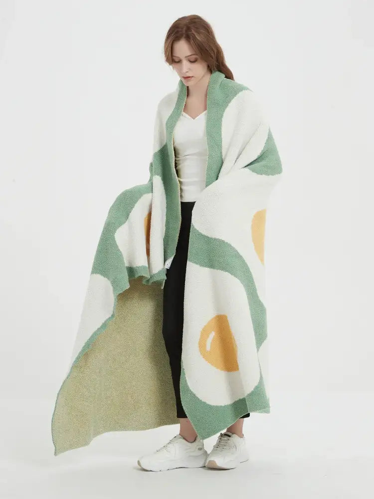 Cute poached egg blanket green knitted throw bedroom decor