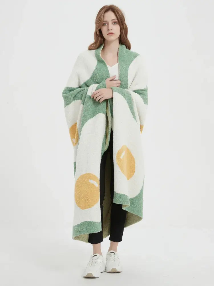 Cute poached egg blanket green knitted throw bedroom decor