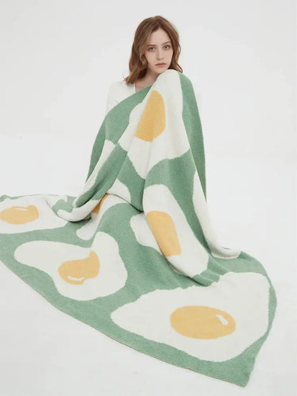 Cute poached egg blanket green knitted throw bedroom decor