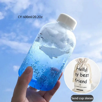 Cute polar bear and seal blue glass water bottle kitchen drinkware