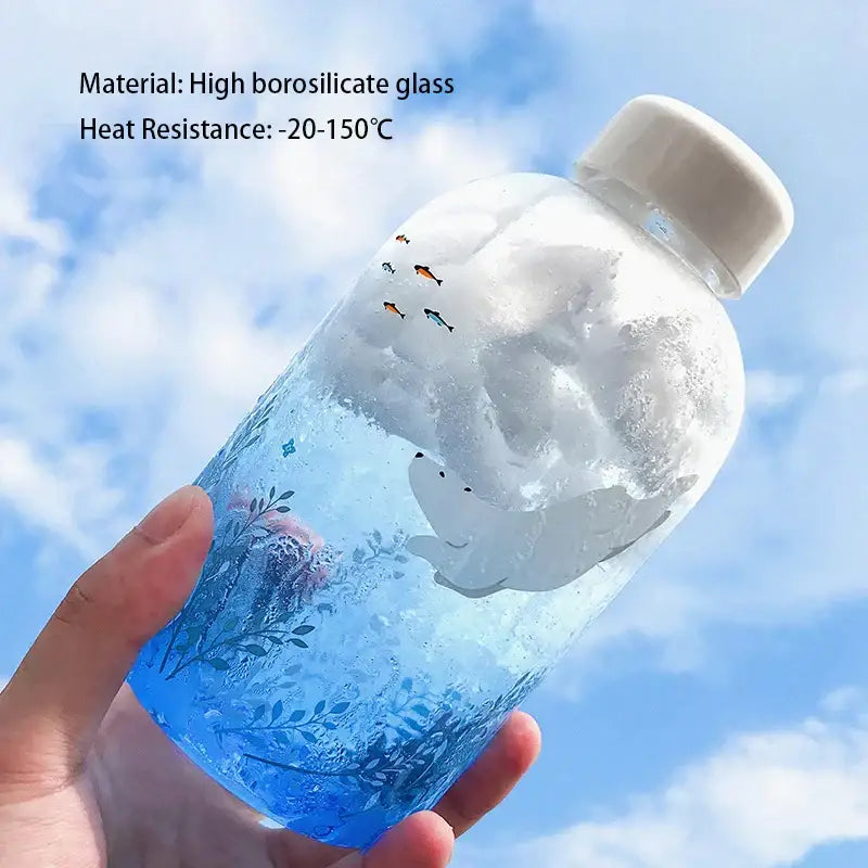 Cute polar bear and seal blue glass water bottle kitchen drinkware