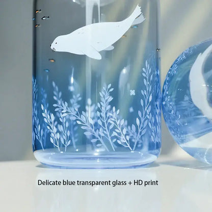Cute polar bear and seal blue glass water bottle kitchen drinkware