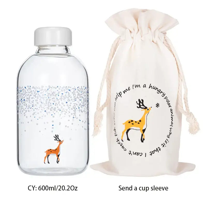 Cute polar bear and seal blue glass water bottle kitchen drinkware