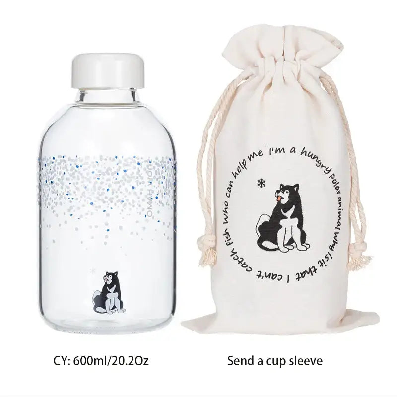 Cute polar bear and seal blue glass water bottle kitchen drinkware