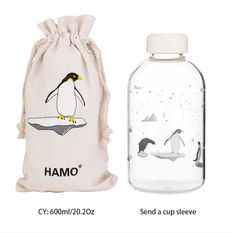 Cute polar bear and seal blue glass water bottle kitchen drinkware