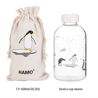 Cute polar bear and seal blue glass water bottle kitchen drinkware