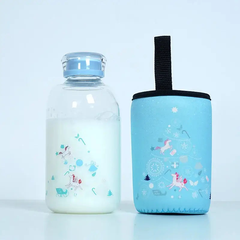 Cute polar bear and seal blue glass water bottle kitchen drinkware