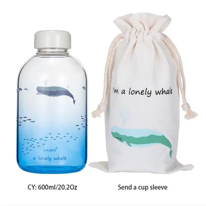 Cute polar bear and seal blue glass water bottle kitchen drinkware